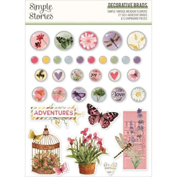 Simple Stories - Vintage Meadow Flowers - Decorative Brads