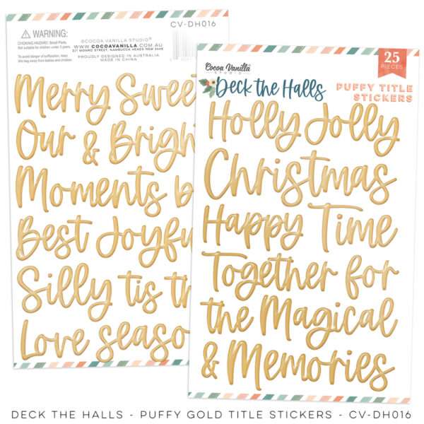 Cocoa Vanilla - Deck The Halls - Puffy Gold Title Stickers