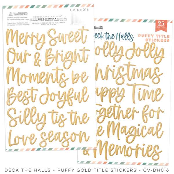 Cocoa Vanilla - Deck The Halls - Puffy Gold Title Stickers - Image 2