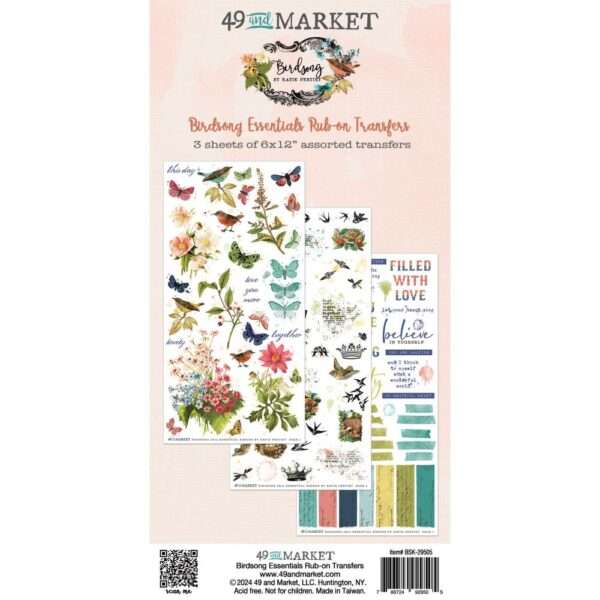 49 & Market - Birdsong - Rub-On Transfer Set, Essentials