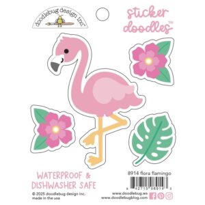 Doodlebug - Summer Fun - Water Bottle Sticker Doodles, Flora Flamingo