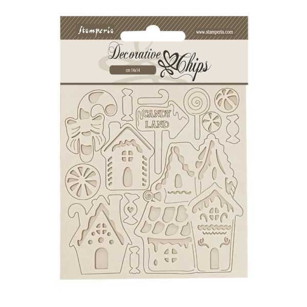 Stamperia - Candy Christmas - Decorative Chips, Marzipan Houses