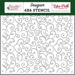 Echo Park - Christmas Express - Stencil 6"X6", Santa Claus Swirls
