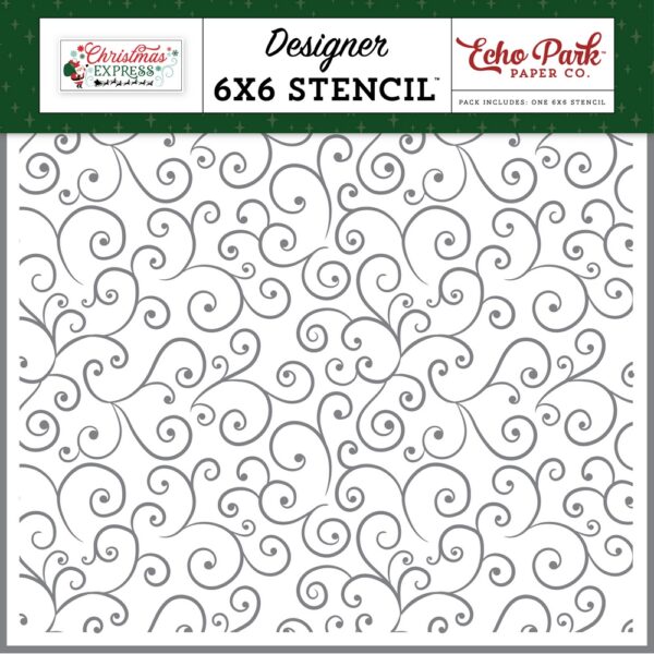 Echo Park - Christmas Express - Stencil 6"X6", Santa Claus Swirls