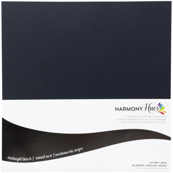 Harmony Hues 65# Cardstock 12"X12", 50/Pkg - Midnight Black