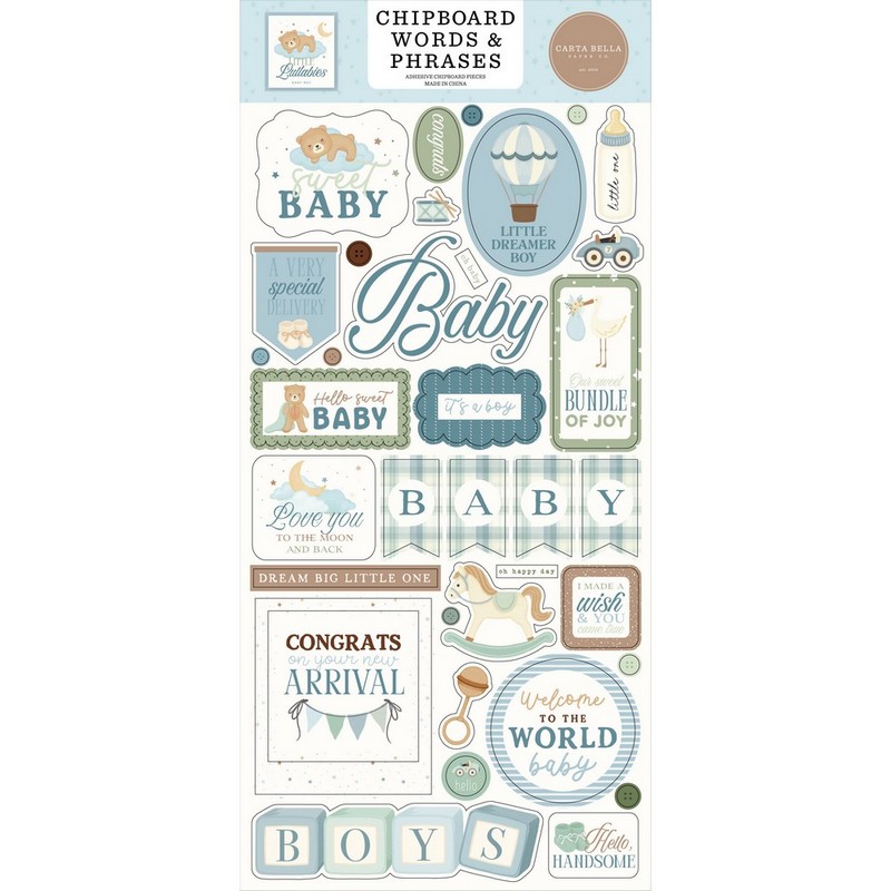 Carta Bella - Little Lullabies, Baby Boy - Chipboard Words & Phrases