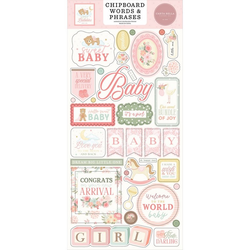 Carta Bella - Little Lullabies, Baby Girl - Chipboard Words & Phrases