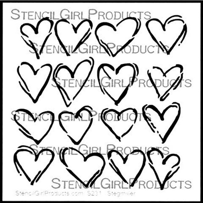 StencilGirl - 6x6" Stencil - Inky Hearts