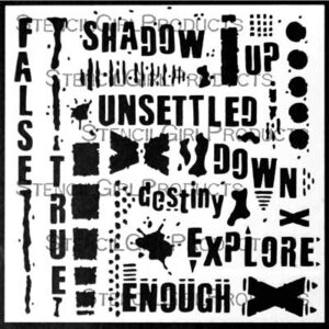 StencilGirl - 6x6" Stencil - Text and Texture, Explore
