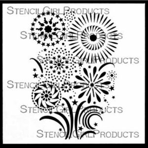 StencilGirl - 6x6" Stencil - Stylized Fireworks