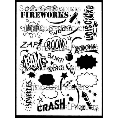 StencilGirl - 9x12" Stencil - Fireworks Words