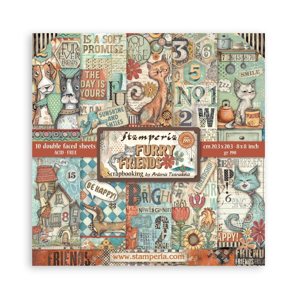 Stamperia - Furry Friends - Scrapbooking Pad, 8x8"