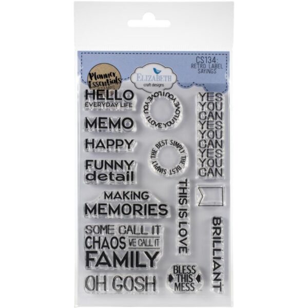 Elizabeth Crafts Clear Stamps - Retro Labels Sayings
